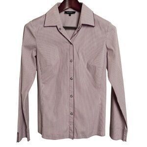 Lafayette 148 Size 4 Gingham Snap Collared Shirt Blouse Career Work Office